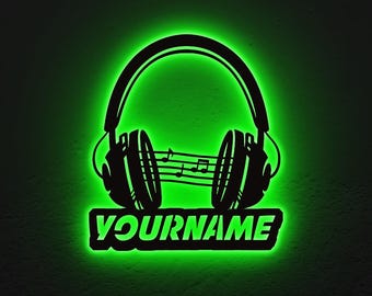 Custom Music Studio Headphones Wall Art: RGB LED Light Decor