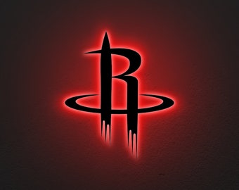 Custom LED Houston Basketball Team Wood Sign: RGB Lighted Wall Decor
