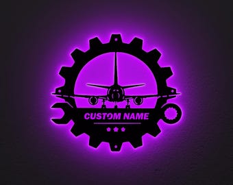 Custom Airplane Name Sign: RGB LED Wall Art, Pilot Gift