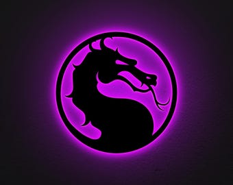 Mortal Kombat LED Wood Wall Art: Arcade Dragon Sign