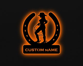 Custom Cowboy/Cowgirl LED Wall Sign: RGB Color Changing Wooden Decor
