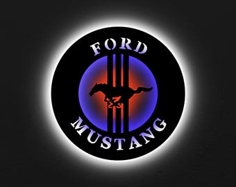 Ford Mustang LED Light Sign: Unique Wood Wall Decor
