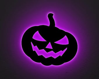 Custom Halloween Pumpkin Wood LED Sign: Color Changing Wall Decor