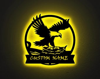 Personalized Eagle LED Wall Art: RGB Color Changing Wooden Decor