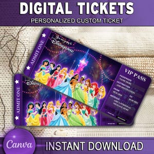 Bilhete surpresa personalizado para parque temático Disneyworld, revelação de presente, cartão de embarque para princesas Disneyland, revelação de princesas Disney