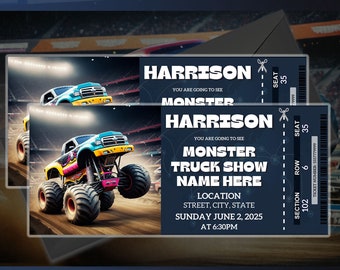 Monster Truck Show Ticket, Surprise Reveal (Canva Editable, Digital Download)