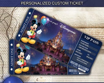 Personalized Disneyworld Ticket Theme Park Surprise Ticket, Gift Reveal, Mickey Mouse Disneyland Boarding Pass, Disney Reveal