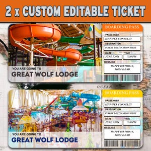 Printable Great Wolf Lodge Surprise Reveal Trip Gift Template, CANVA Editable Great Wolf Lodge Keepsake Faux Souvenir Trip Ticket
