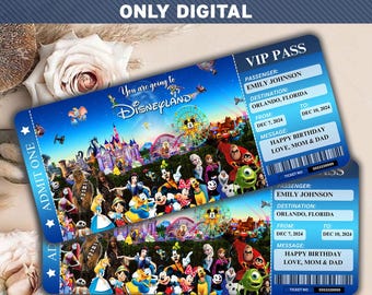 Editable Christmas Disney World Disneyland Surprise Ticket, Disney Reveal, Disney Trip Gift, Disneyworld Ticket, Boarding Pass, Disneyland