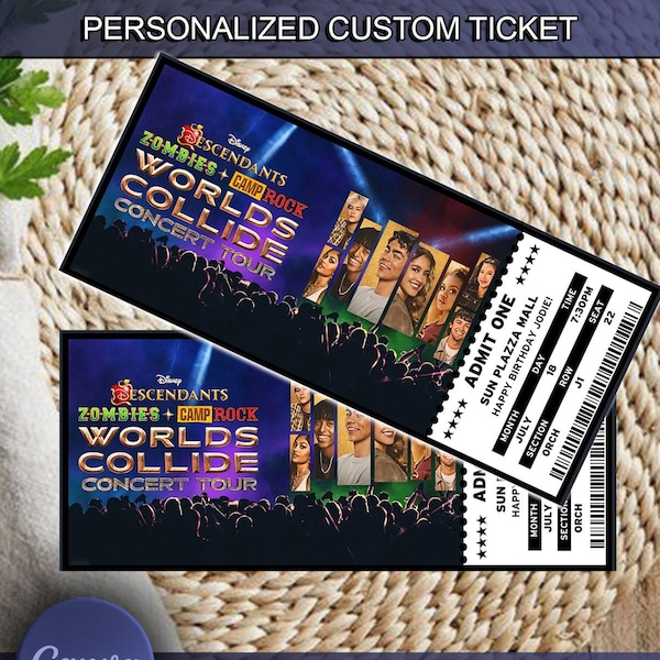 Descendants Zombies 2026-tourticket | Onthulling verrassingscadeau (bewerkbaar op canvas, digitale download)