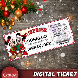 Personalized Christmas Disneyworld Ticket Theme Park Surprise Ticket, Christmas Gift Reveal, Christmas Disneyland Boarding Pass Reveal
