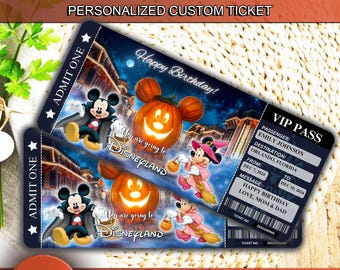 Personalized Halloween Disneyworld Ticket Theme Park Surprise Ticket, Gift Reveal, Mickey Mouse Disneyland Boarding Pass, Disney Reveal
