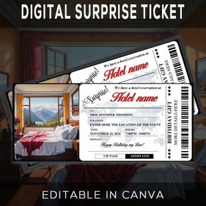 Plantilla de certificado de regalo de vale de reserva de hotel: personalizable e imprimible, vale de hotel sorpresa, descarga instantánea