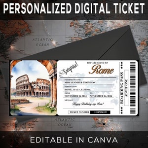 BIGLIETTO DI PASS D'IMBARCO ROMA a sorpresa modificabile stampabile, biglietto di viaggio per Roma, biglietto per le vacanze, modello modificabile, download istantaneo
