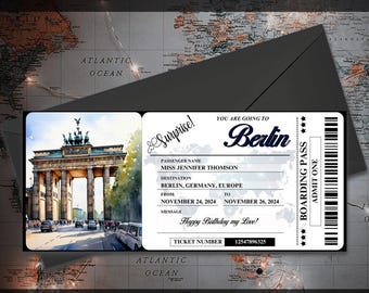 Berlin Surprise Boarding Pass Ticket, Editable Canva Template (Digital Download)