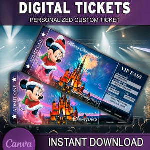 Bearbeitbares Weihnachtsfreizeitpark-Reiseticket, Mouse World Surprise Bordkarte, druckbares Geschenkticket, Überraschungsurlaub, Reveal Geschenk, Canva
