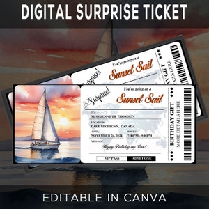 Surprise Sailing Lessons Ticket Certificate Voucher Card Template - Printable Any Occasion Gift Idea - Editable Sailing Lessons Gift