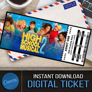 Druckbare HIGH SCHOOL 2 Musical Ticket, personalisierte Geschenk zeigen, bearbeitbare High School 2 Überraschungsgeschenk Souvenir Andenken, Canva Download