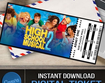 High School Musical 2 Ticket, Personalized Gift, Keepsake (Canva Download)
