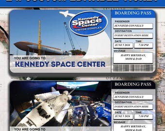 Kennedy Space Center Surprise Trip Ticket, NASA Vacation Boarding Pass (Canva Editable, Printable)