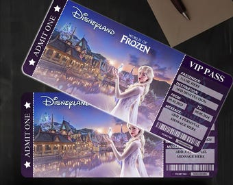 Personalised Handprinted Disneyland World of Frozen, Disneyworld Disneyland Paris Ticket Theme Park Surprise Ticket (Digital Download)