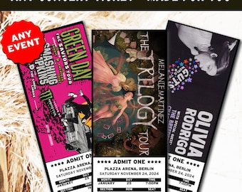 Personalised Concert Ticket | Any Artist Custom Event Ticket | Memorabilia| Ticket Reveal | Gift Voucher | Souvenir Ticket | Theatre Ticket