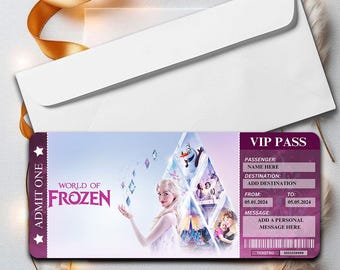 Physical Handprinted Disneyland World of Frozen, Disneyworld Disneyland Paris Ticket Theme Park Surprise Ticket, princess Elsa