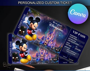Bearbeitbar Disney World Disneyland Überraschungsticket, Disney offenbaren, Disney Reisegeschenk, Disneyworld Ticket, Bordkarte, Disneyland Ticket