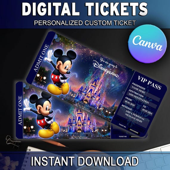 編集可能なディズニーワールドディズニーランドサプライズチケット