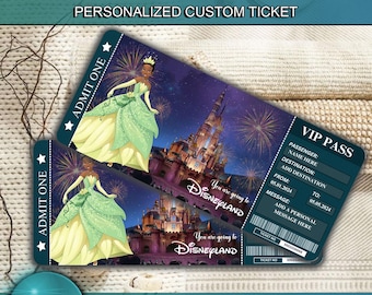 Princess Tiana Disneyland Ticket, Surprise Gift Reveal (Editable Canva Download)