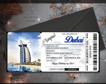 Editable Ticket DUBAI Surprise BOARDING Pass Ticket, Travel Trip Ticket to Dubai, Vacation Ticket, Editable Canva Template Download