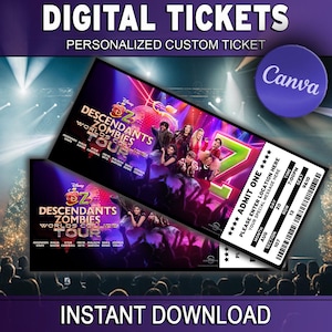 CANVA Druckbare Nachkommen Zombies Welten Collide Tour Konzert Show Pass Überraschung Geschenk enthüllen Erinnerungsstücke bearbeitbar personalisierter Download