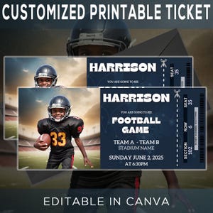 Football Game Ticket, Christmas Football Ticket, Printable Football Ticket, Editable Football Ticket, Canva Custom Editable DIY Sport Ticket