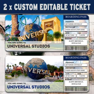 Modello di biglietto di viaggio a sorpresa universale stampabile, biglietto regalo universale, carta d'imbarco, Universal Studios, download digitale