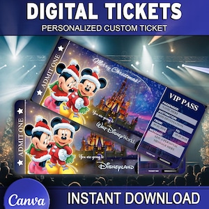 Personalisiertes Weihnachten Disneyworld Ticket Themenpark Surprise Reveal Ticket, Paris Florida Tokyo, Weihnachtsgeschenk Disneyland Bordkarte