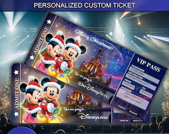 Personalised Christmas Disneyworld Ticket Theme Park Surprise Reveal Ticket, Paris Florida Tokyo, Christmas Gift Disneyland Boarding Pass