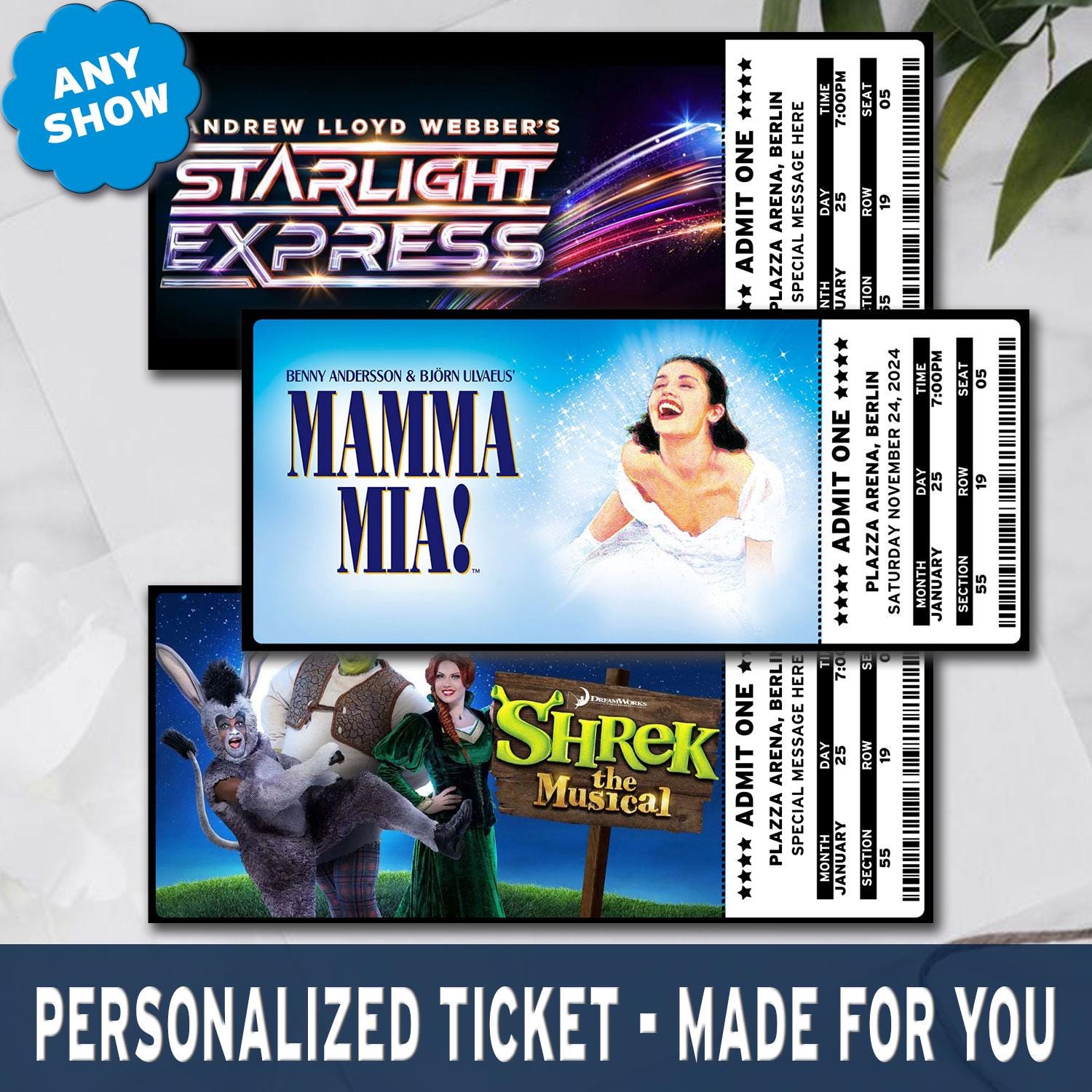 Personalized For You Custom Theater and Event Ticket, Broadway Printable Gifting Ticket, Last Minute Gift, Custom Gifting Ticket
