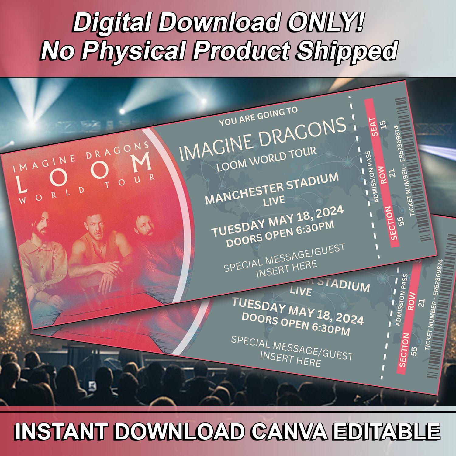 Editable Imagine Dragons Ticket Loom World Tour Concert Show Pass ...