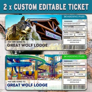 Printable Great Wolf Lodge Surprise Reveal Trip Gift Template, CANVA Editable Great Wolf Lodge Keepsake Faux Souvenir Trip Ticket
