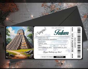 Tulum Surprise Boarding Pass Ticket, Editable Travel Gift (Canva Download)