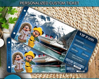 Personalised Alaska Cruise Holiday Ticket Theme Park Surprise Reveal Ticket, Cruise Ship Ticket, Christmas Gift Disneyland Boarding Pass