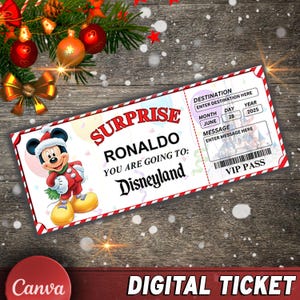 Editable Christmas Disney World Disneyland Surprise Ticket, Christmas Disney Reveal, Christmas Disney Trip Gift Christmas Disneyworld Ticket