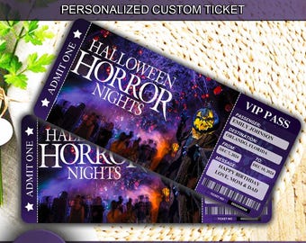 Universal HALLOWEEN HORROR NIGHTS Surprise Trip Tickets, Vacation Gift Ticket, Scary Halloween Ticket, Gift Trip, Instant Download Canva