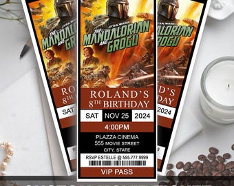 Editable Mandalorian and Grogu Movie Birthday Ticket Invitation (Digital Download)