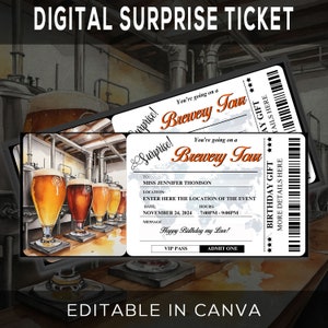 BRAUEREI TOUR Überraschung Geschenk zum Ausdrucken - Eintrittskarte - druckbare Karte - Reisekarte - Event Stub - Canva Sofort-Download
