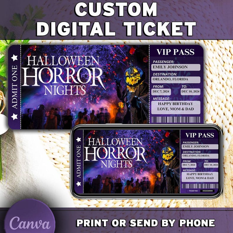 Universal HALLOWEEN HORROR NIGHTS Överraskningsresa Biljetter, Semesterpresentbiljett, Läskig Halloweenbiljett, Presentresa, Direktnedladdning Canva bild 3