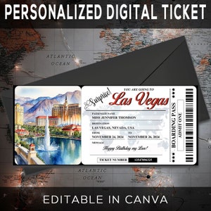 Printable Watercolor Custom LAS VEGAS Surprise Trip Gift Ticket. Boarding Pass. Printable Ticket. Trip Ticket. Vacation Ticket Download