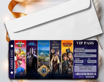 Bilet holograficzny laminowany folią Epic Universe | Bilet fizyczny laminowany do parku rozrywki Universal Studios na Florydzie