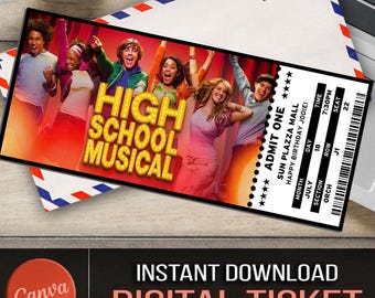 High School Musical 2 Ticket, Personalized Gift, Canva Editable (Digital Download)
