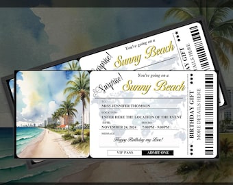 Surprise Beach Trip Ticket | Watercolor Vacation Reveal (Digital Download)